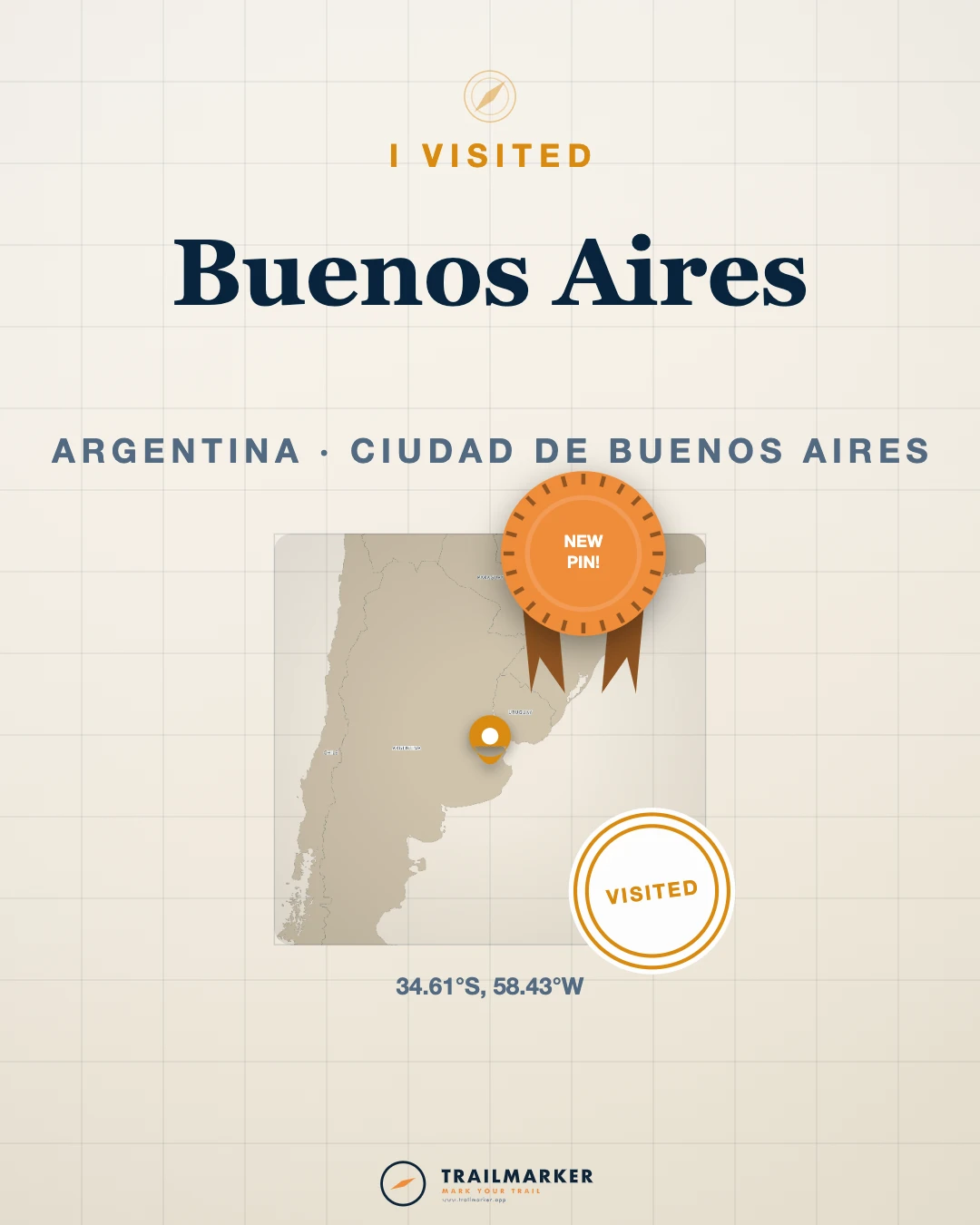 A real Trailmarker Pin Share Card without a photo, for Buenos Aires, Argentina