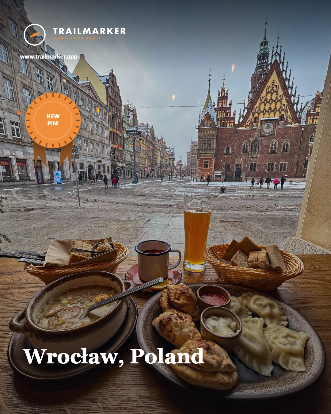 A real Trailmarker Pin Share Card, for Wrocław, Poland